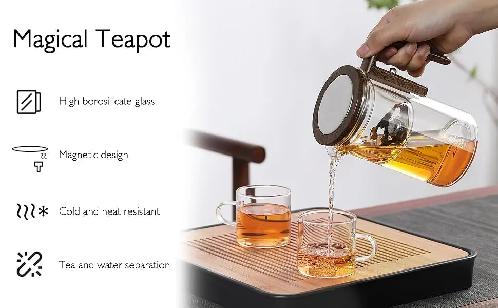 Glass Tea Pot Kettle Infuser 600ML Teapot Water Separation Inner Magnet One Click Magnetic Switch Tea Filtration Cup Set