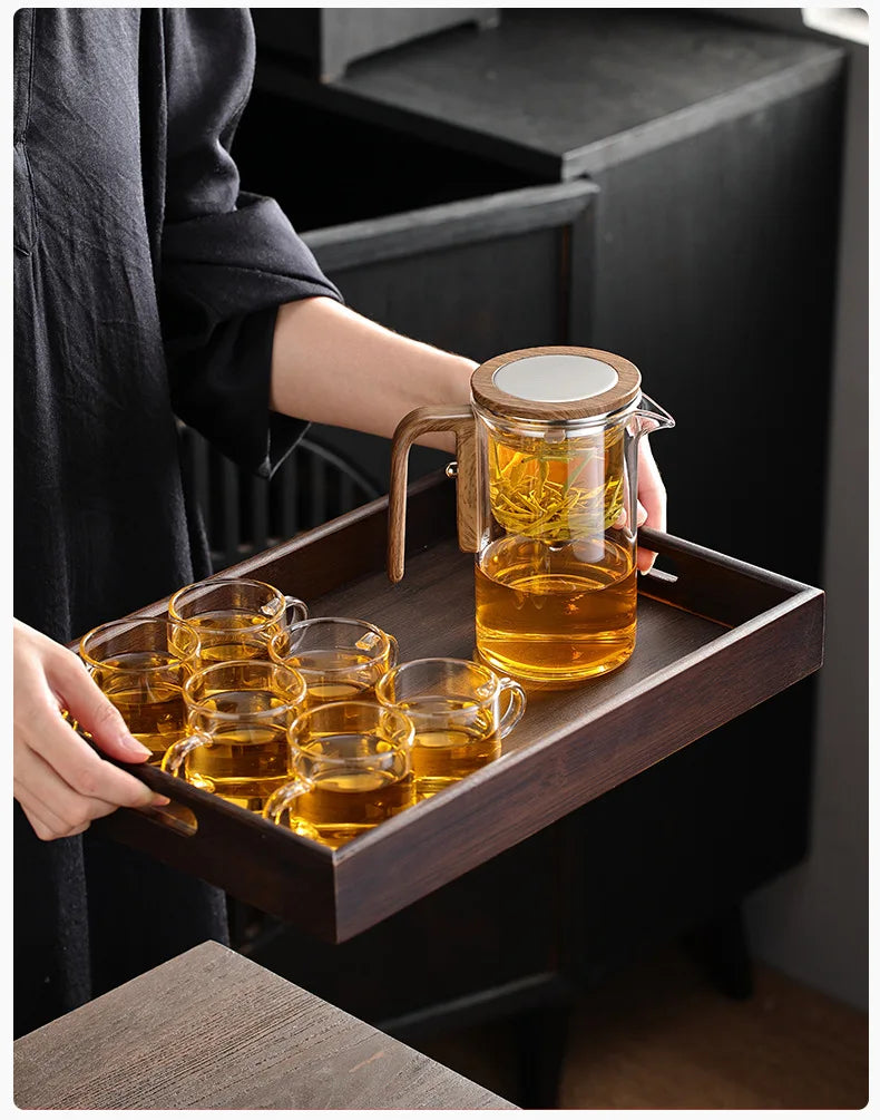 Glass Tea Pot Kettle Infuser 600ML Teapot Water Separation Inner Magnet One Click Magnetic Switch Tea Filtration Cup Set