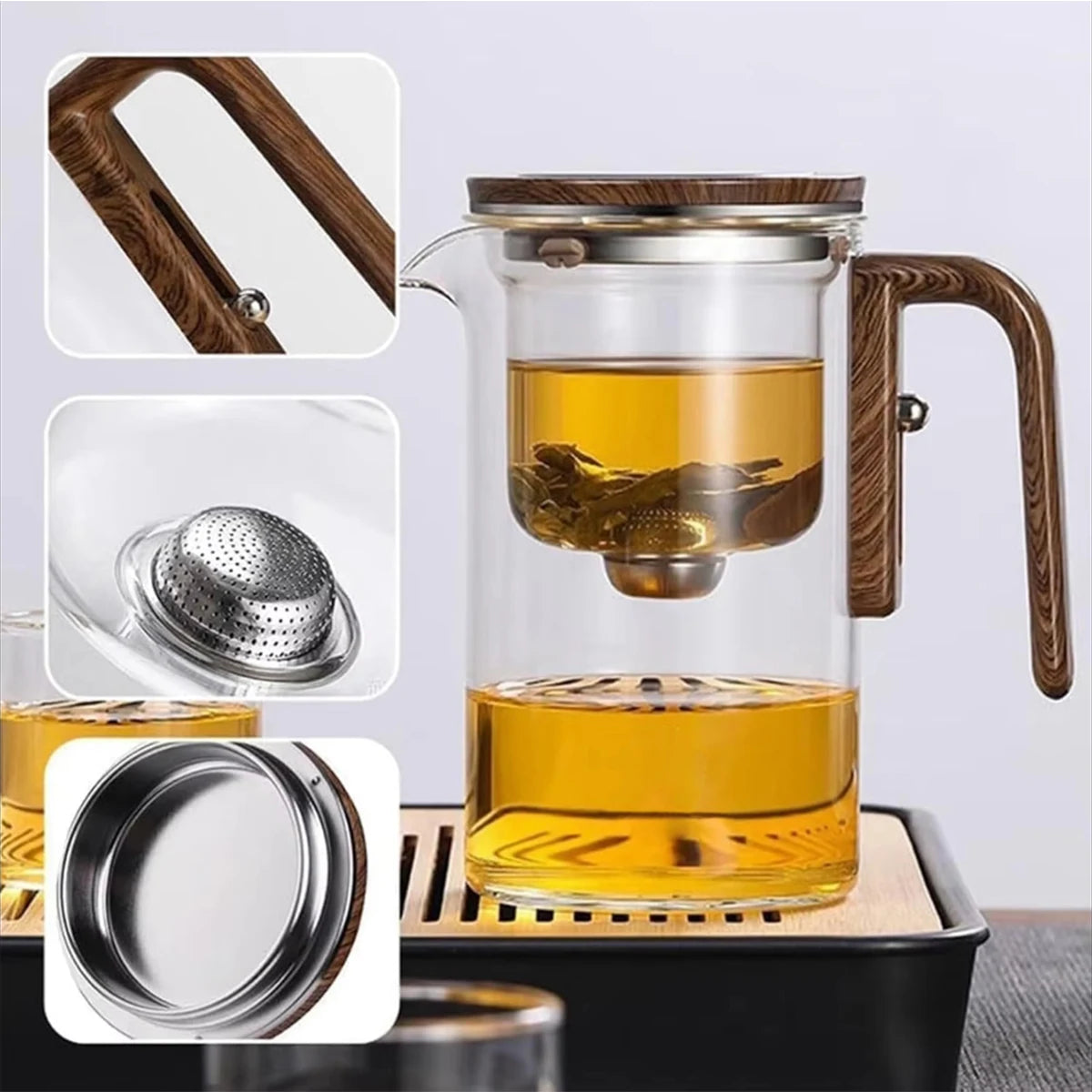 Glass Tea Pot Kettle Infuser 600ML Teapot Water Separation Inner Magnet One Click Magnetic Switch Tea Filtration Cup Set