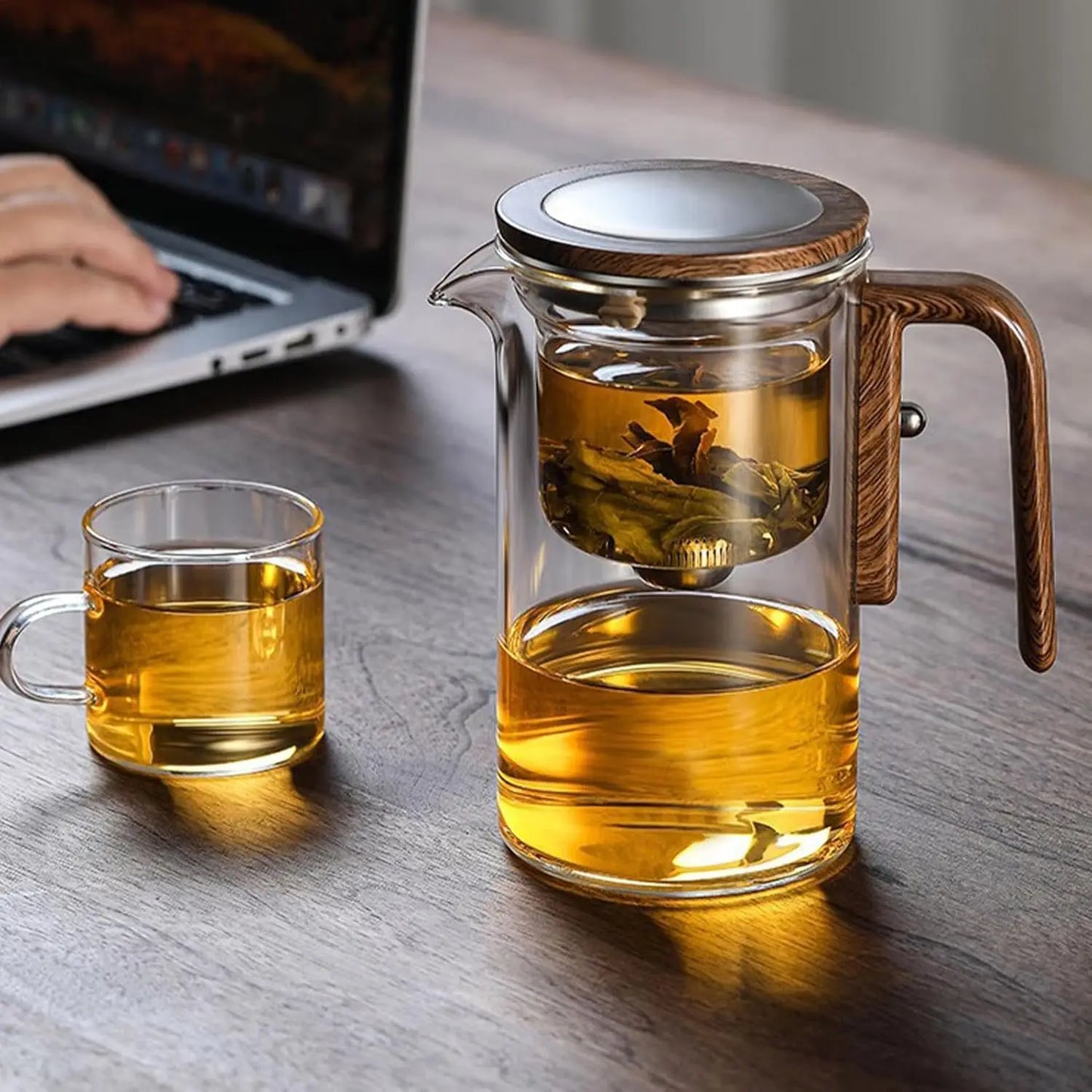 Glass Tea Pot Kettle Infuser 600ML Teapot Water Separation Inner Magnet One Click Magnetic Switch Tea Filtration Cup Set