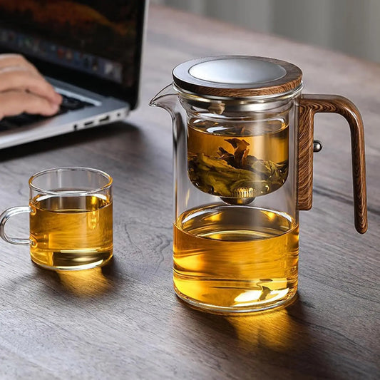 Glass Tea Pot Kettle Infuser 600ML Teapot Water Separation Inner Magnet One Click Magnetic Switch Tea Filtration Cup Set